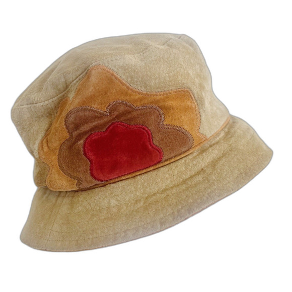 vintage Accessories - Vintage 90s Liz Claiborne Tan Suede Bucket Hat Red Floral Colorful